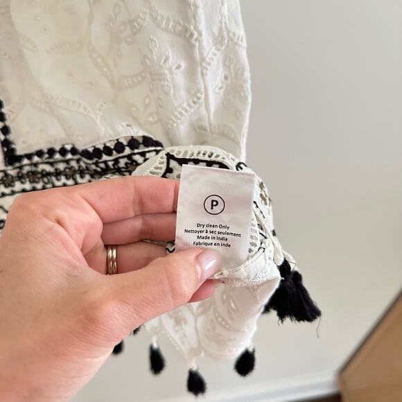Anthropologie Hemant & Nandita Aditya Embroidered Eyelet Tassel Dress White M - Picture 11 of 12